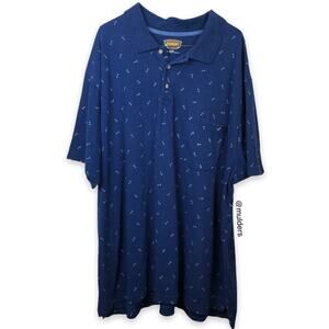 The Foundry Supply Co Mens Blue Nautical Anchor Print Polo Shirt 2XL